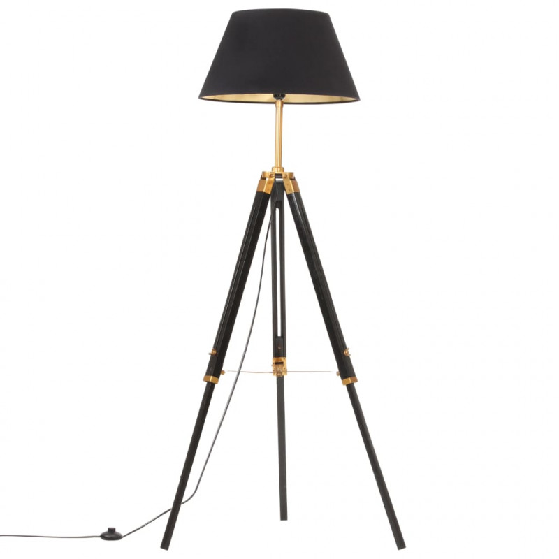 Lampa podłogowa na trójnogu, czarno-złota, drewno, 141 cm