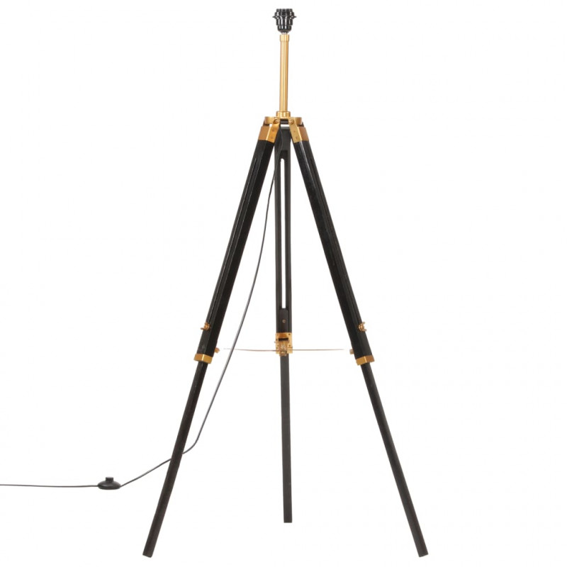 Lampa podłogowa na trójnogu, czarno-złota, drewno, 141 cm