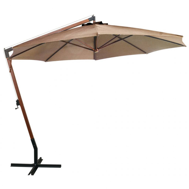 Parasol ogrodowy wiszący, jodłowy słupek, taupe, 3,5x2,9 m