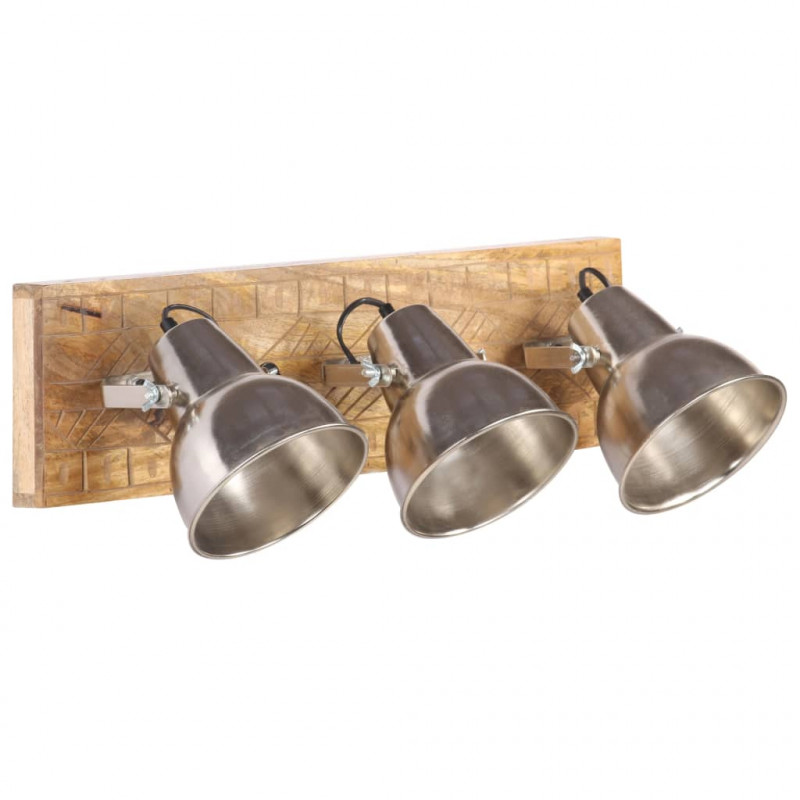 Industrialna lampa ścienna, srebrna, 70x23cm, E27, drewno mango