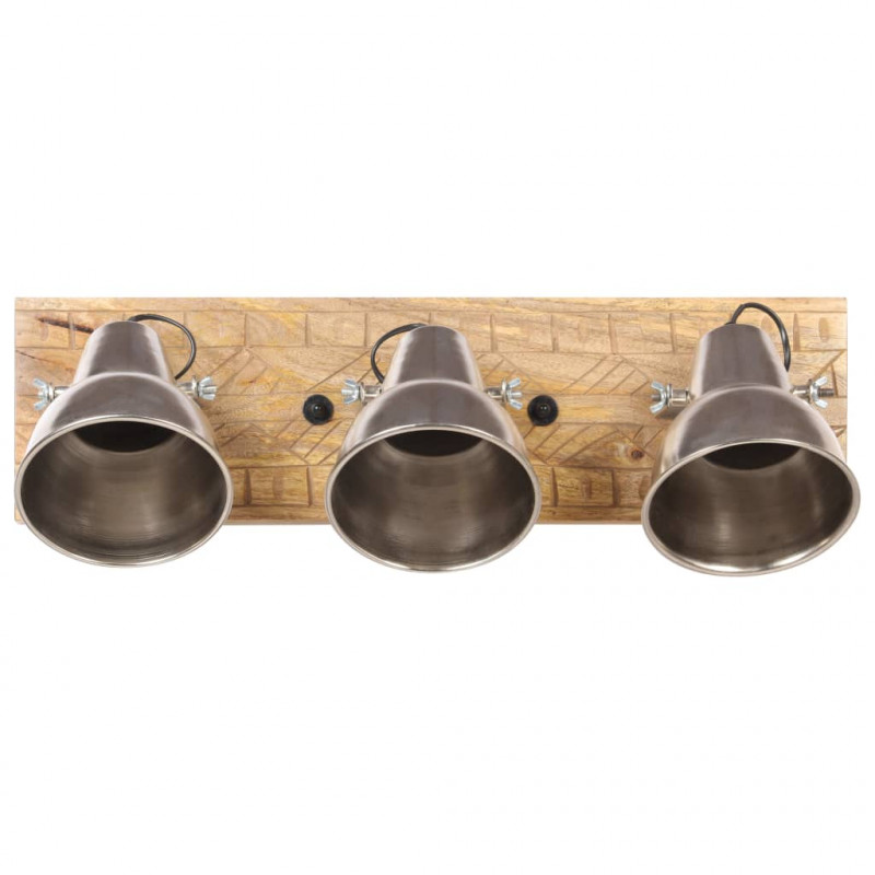 Industrialna lampa ścienna, srebrna, 70x23cm, E27, drewno mango