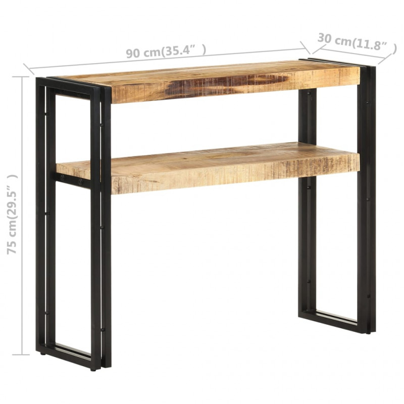 Stolik typu konsola, 90 x 30 x 75 cm, surowe drewno mango