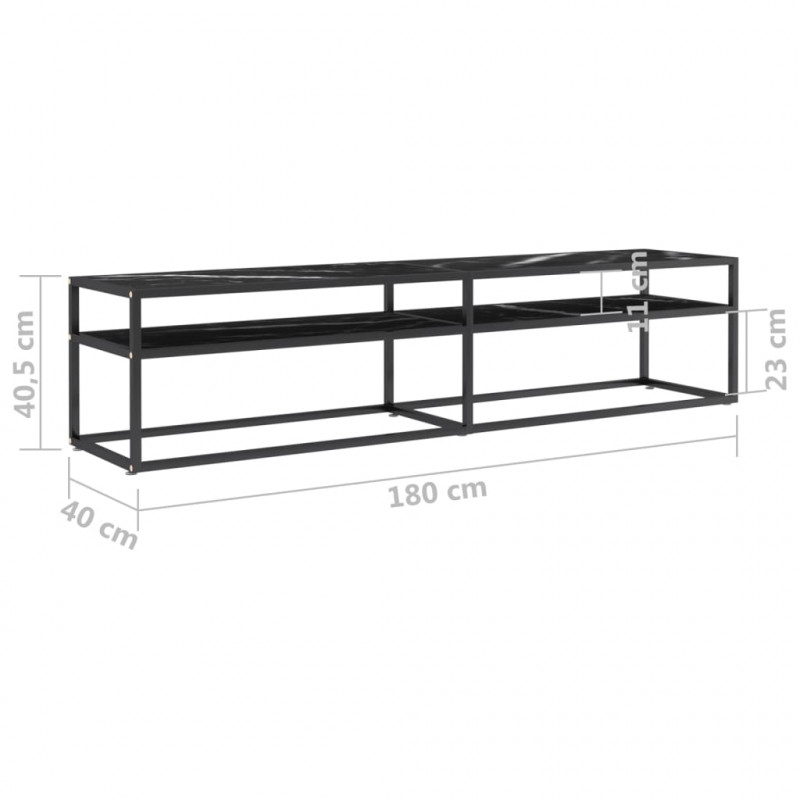 Szafka pod TV, czarny marmur, 180x40x40,5 cm, szkło hartowane