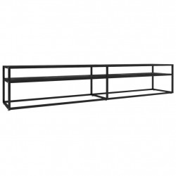 Szafka pod TV, czarny marmur, 220x40x40,5 cm, szkło hartowane