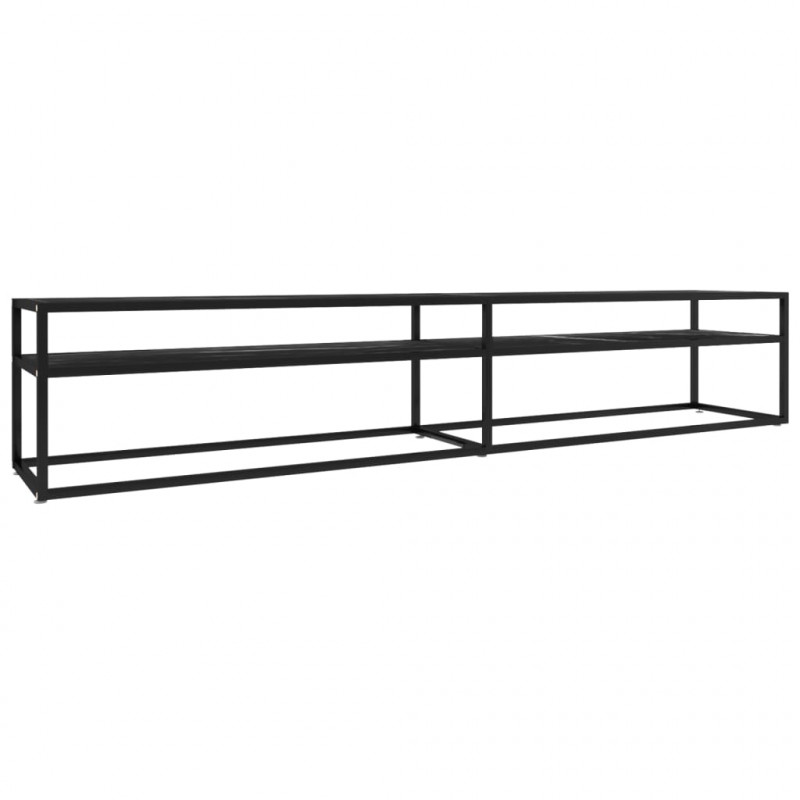 Szafka pod TV, czarny marmur, 220x40x40,5 cm, szkło hartowane