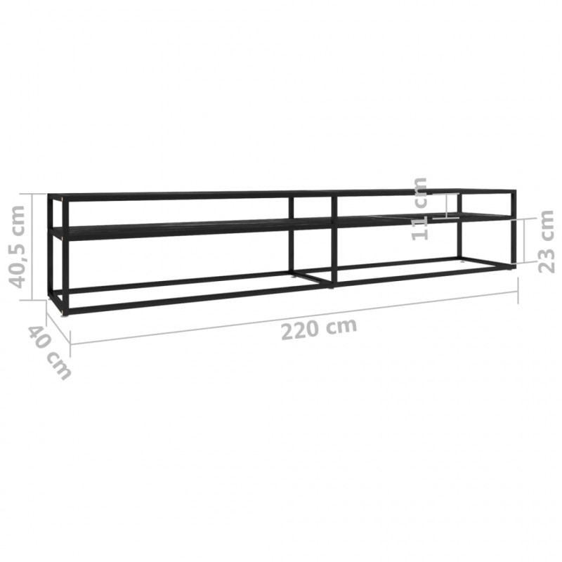 Szafka pod TV, czarny marmur, 220x40x40,5 cm, szkło hartowane