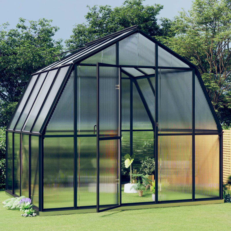 Szklarnia z ramą podstawy, antracytowa, 6,43 m², aluminiowa