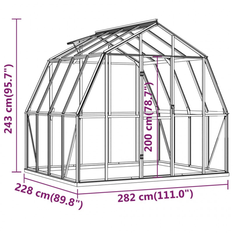 Szklarnia z ramą podstawy, antracytowa, 6,43 m², aluminiowa