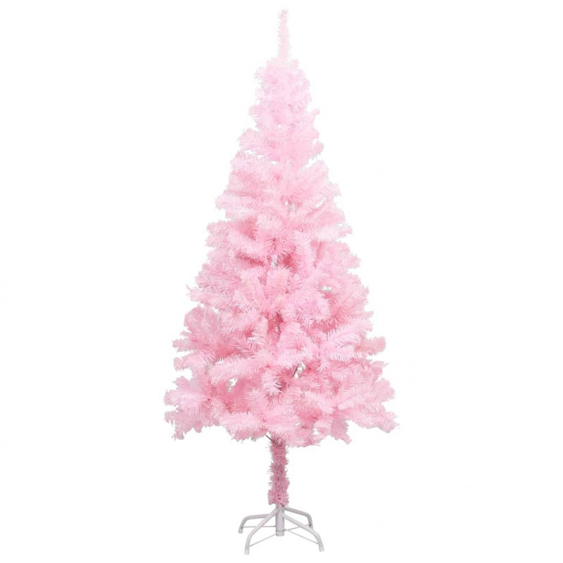 Sztuczna choinka z lampkami i bombkami, różowa, 120 cm, PVC