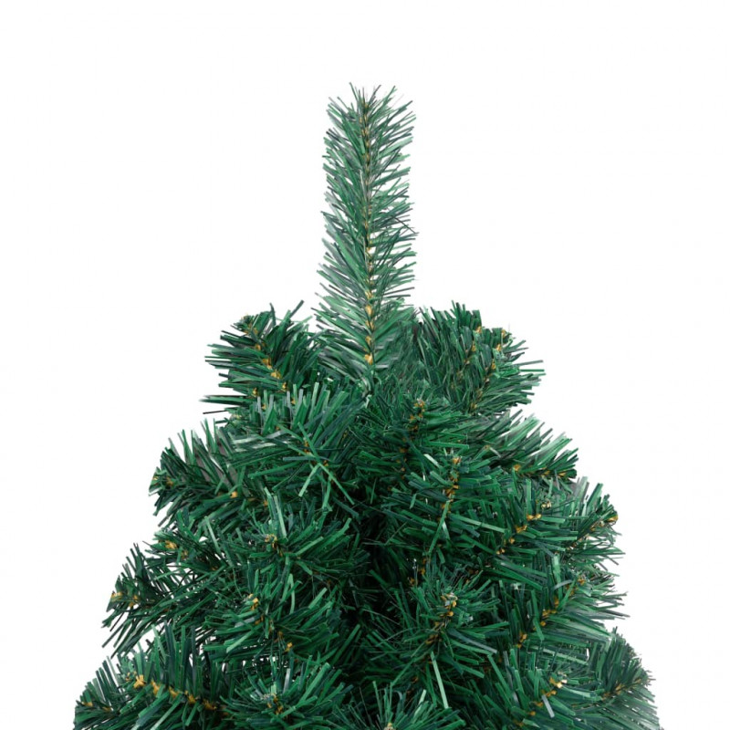 Choinka z lampkami i bombkami, połówka, zielona, 210 cm