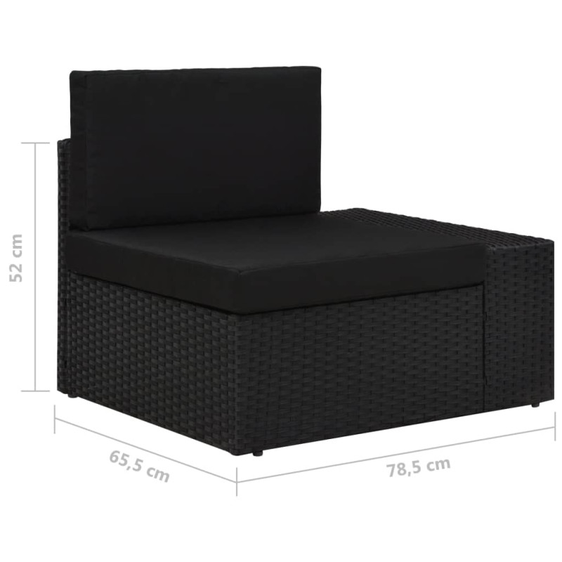 Sofa modułowa 2-osobowa, rattan PE, czarna