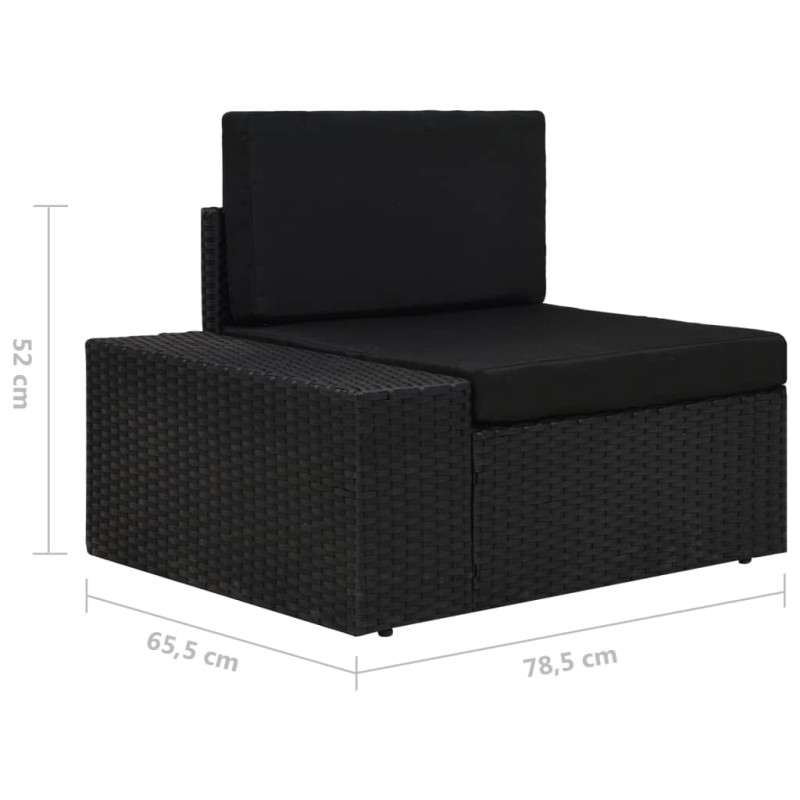 Sofa modułowa 2-osobowa, rattan PE, czarna