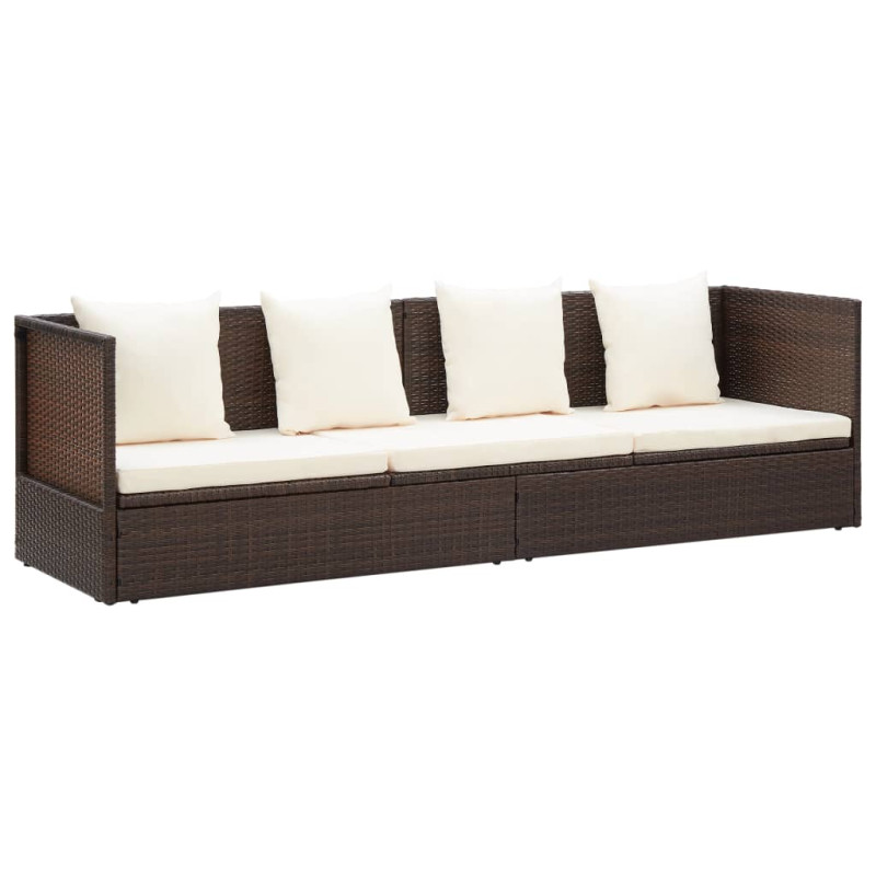 Sofa ogrodowa z poduszkami, polirattan, brązowa