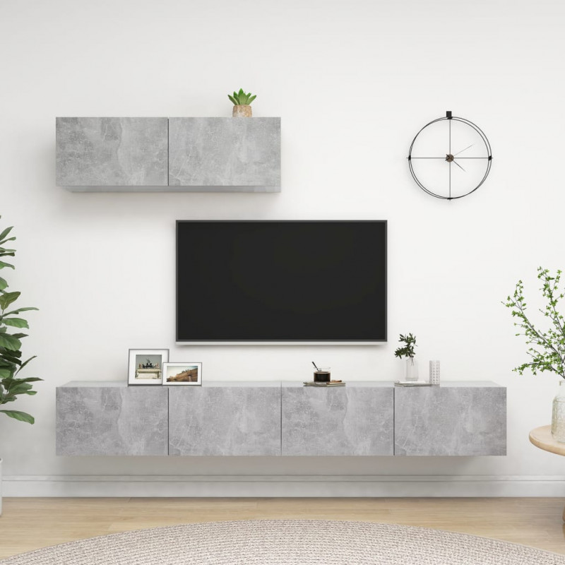 Szafki TV, 3 szt., szarość betonu, materiał drewnopochodny