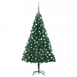 Sztuczna choinka z lampkami i bombkami, zielona, 120 cm, PVC