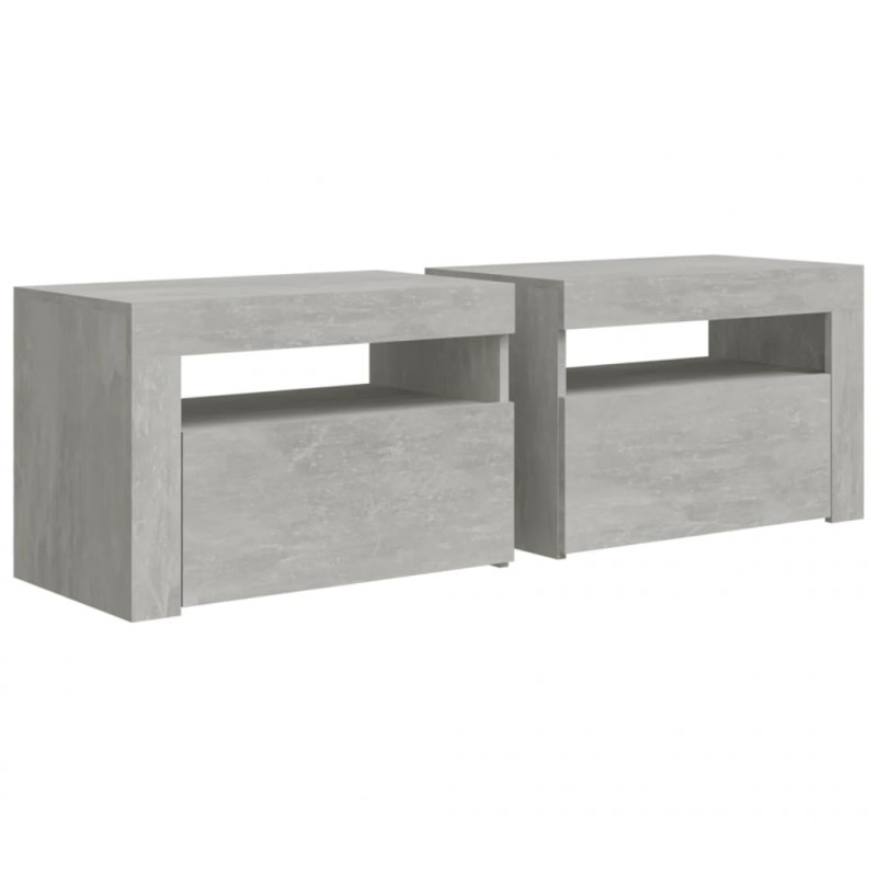 Szafki nocne z LED, 2 szt., szarość betonu, 60x35x40 cm