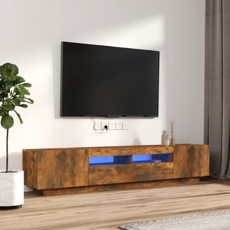 Zestaw 2 szafek TV z oświetleniem LED, przydymiony dąb