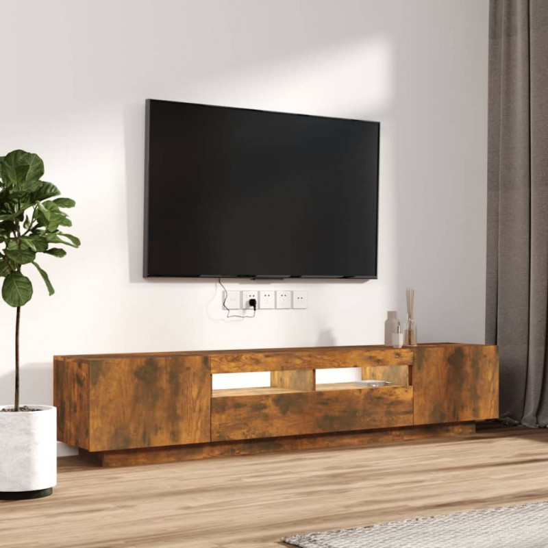 Zestaw 2 szafek TV z oświetleniem LED, przydymiony dąb