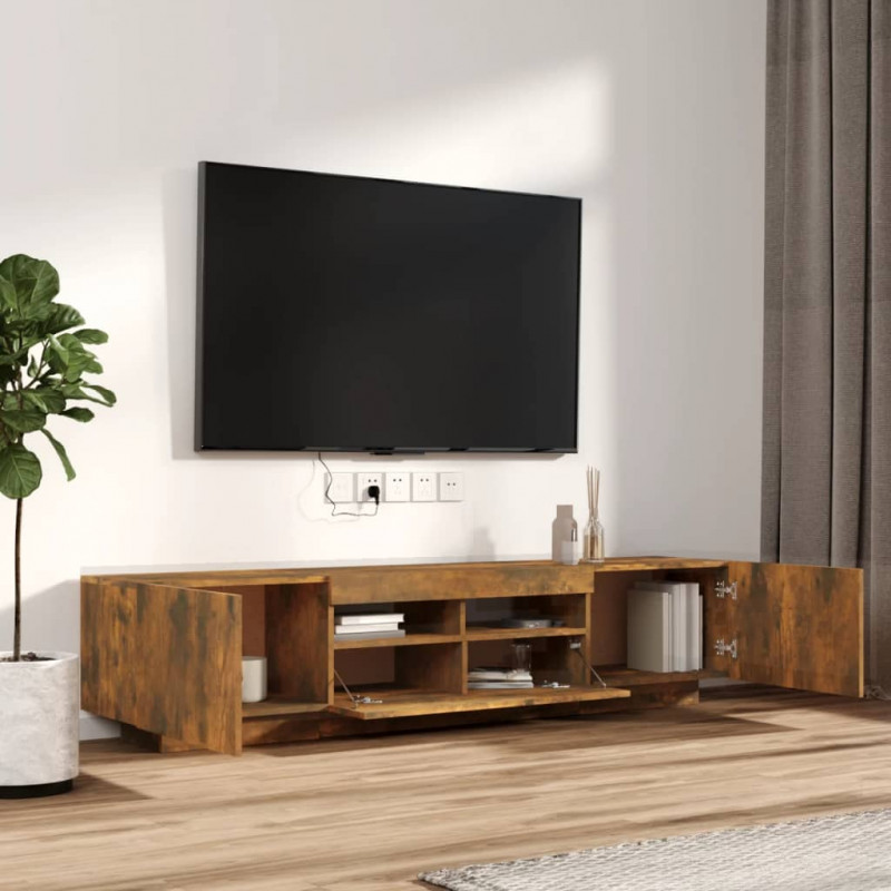 Zestaw 2 szafek TV z oświetleniem LED, przydymiony dąb