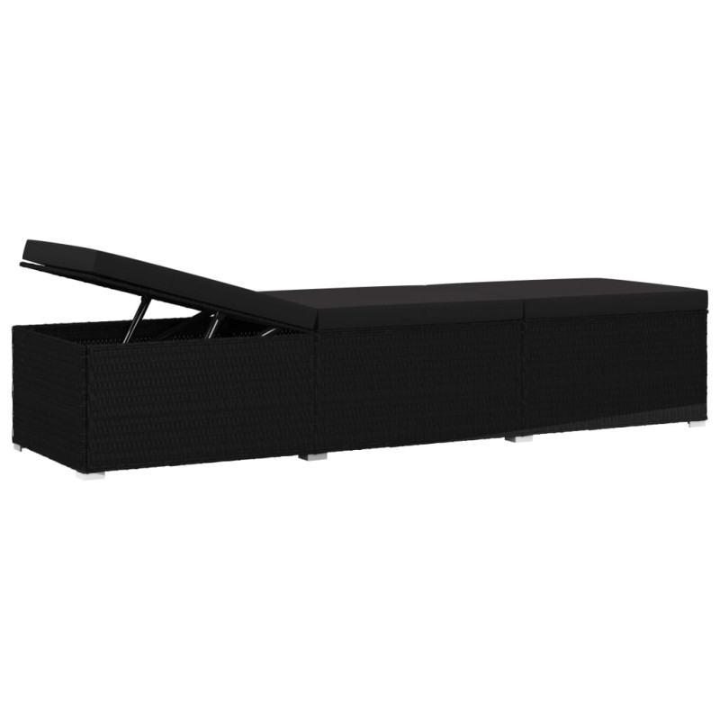 Leżak ogrodowy z poduszką, polirattan, czarny