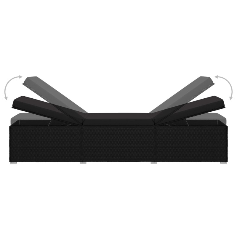 Leżak ogrodowy z poduszką, polirattan, czarny