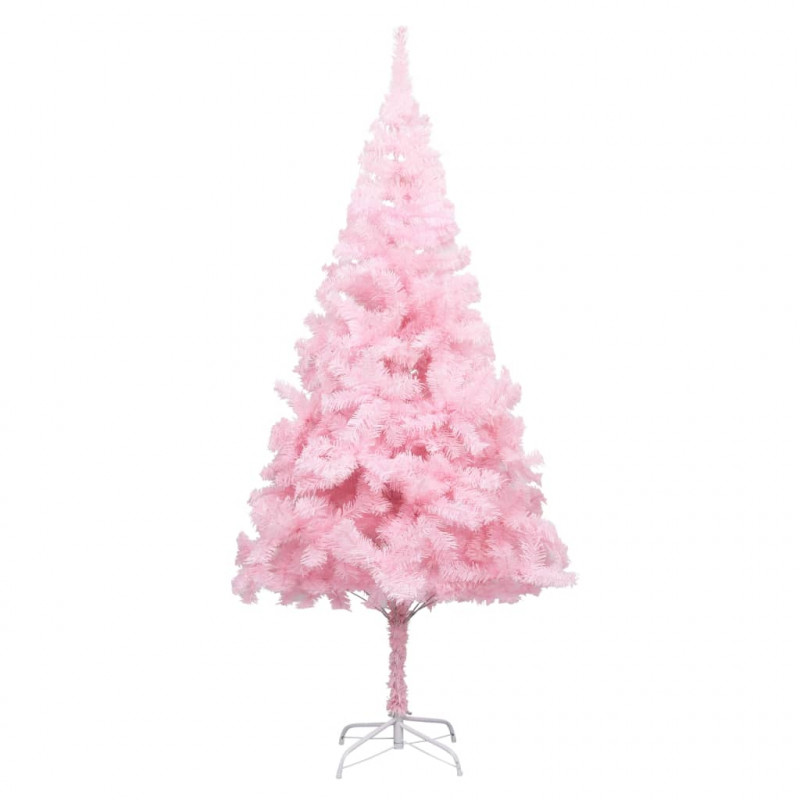 Sztuczna choinka z lampkami i bombkami, różowa, 240 cm, PVC