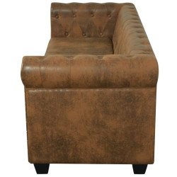 Trzyosobowa sofa Chesterfield ze sztucznej skóry, brązowa