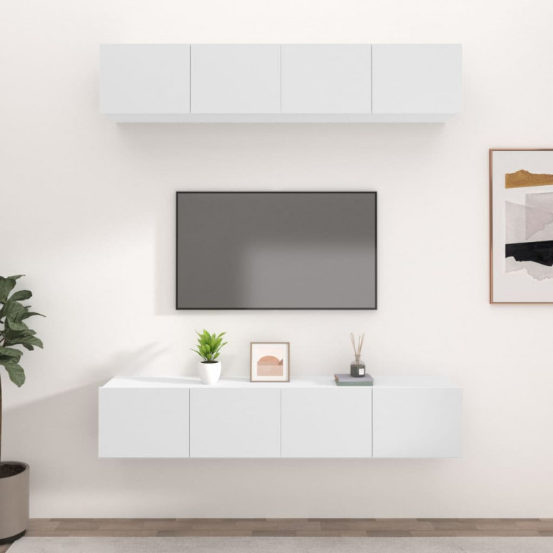 Szafki TV, 4 szt., białe, 80x30x30 cm, materiał drewnopochodny