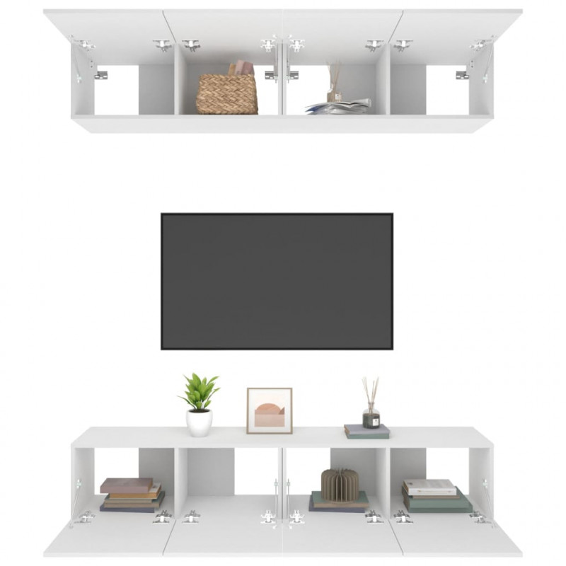 Szafki TV, 4 szt., białe, 80x30x30 cm, materiał drewnopochodny
