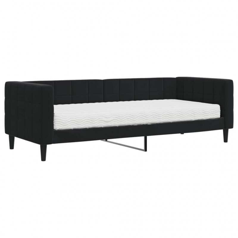 Sofa z materacem do spania, czarna, 80x200 cm, aksamit