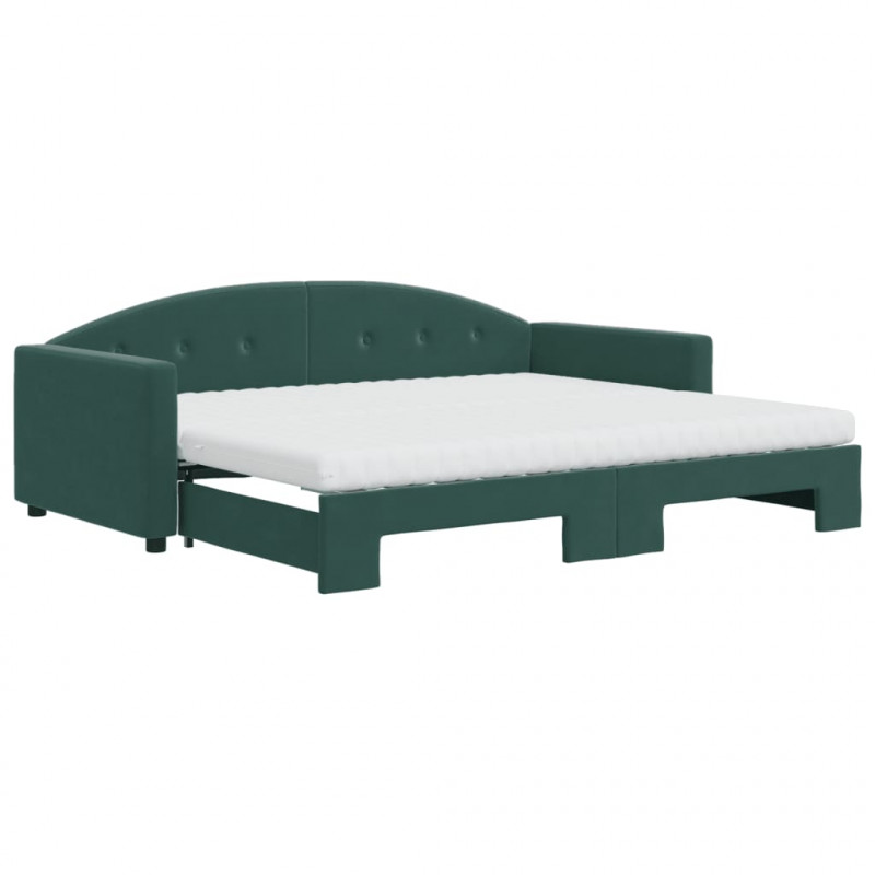 Sofa rozsuwana z materacami, ciemnozielona, 90x200 cm, aksamit