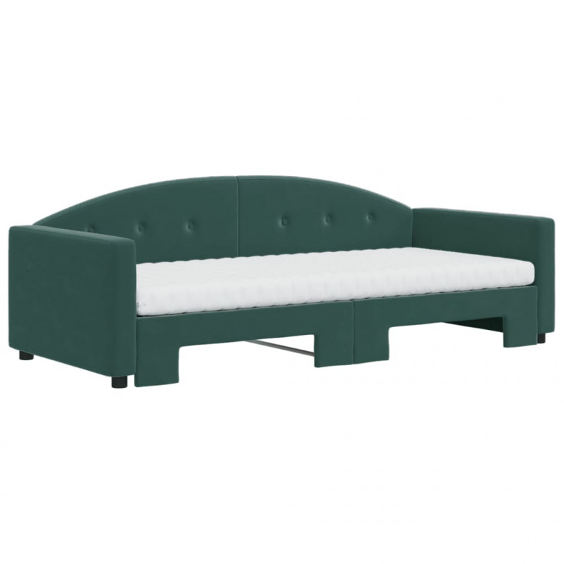 Sofa rozsuwana z materacami, ciemnozielona, 90x200 cm, aksamit
