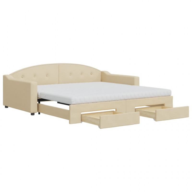 Sofa rozsuwana z szufladami, kremowa, 100x200 cm, tkanina