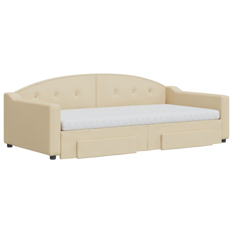 Sofa rozsuwana z szufladami, kremowa, 100x200 cm, tkanina