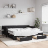 Sofa rozsuwana z szufladami, czarna, 90x200 cm, tkanina