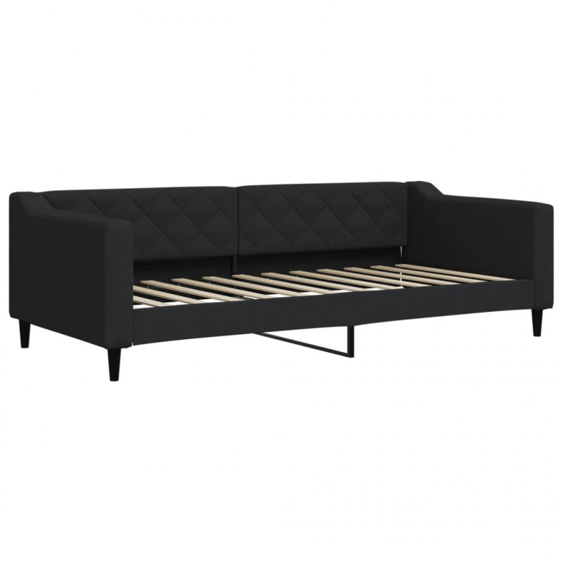 Sofa rozsuwana z szufladami, czarna, 90x200 cm, tkanina