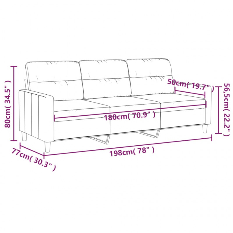 Sofa 3-osobowa, ciemnoszara, 180 cm, tapicerowana tkaniną