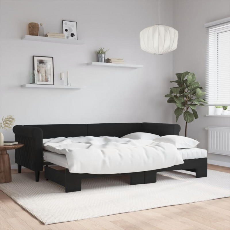 Sofa rozsuwana z materacami, czarna, 80x200 cm, aksamit