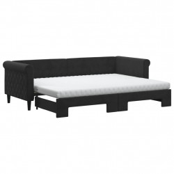 Sofa rozsuwana z materacami, czarna, 80x200 cm, aksamit