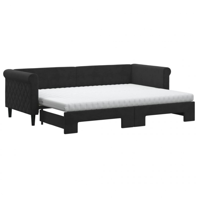 Sofa rozsuwana z materacami, czarna, 80x200 cm, aksamit