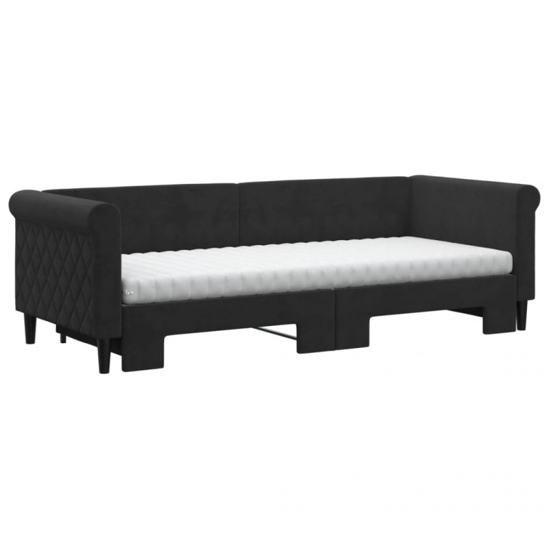 Sofa rozsuwana z materacami, czarna, 80x200 cm, aksamit