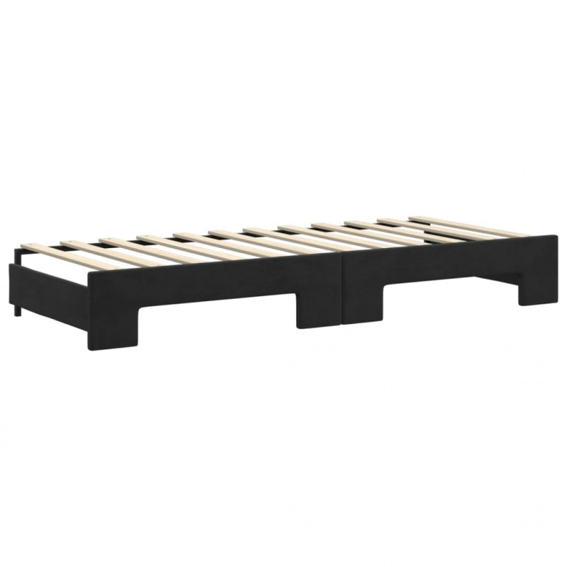 Sofa rozsuwana z materacami, czarna, 80x200 cm, aksamit