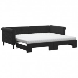 Sofa rozsuwana z materacami, czarna, 90x200 cm, aksamit