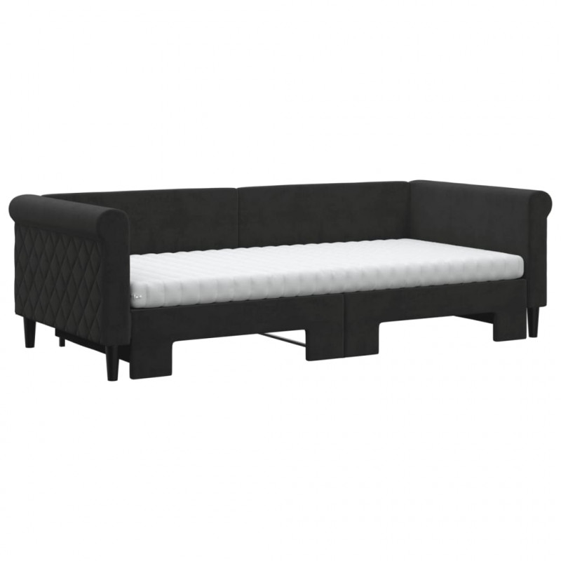 Sofa rozsuwana z materacami, czarna, 90x200 cm, aksamit