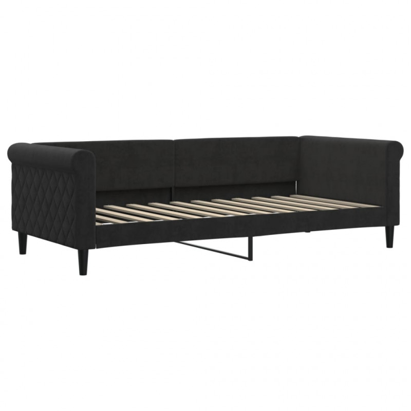 Sofa rozsuwana z materacami, czarna, 90x200 cm, aksamit