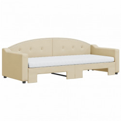 Sofa rozsuwana z materacami, kremowa, 80x200 cm, tkanina