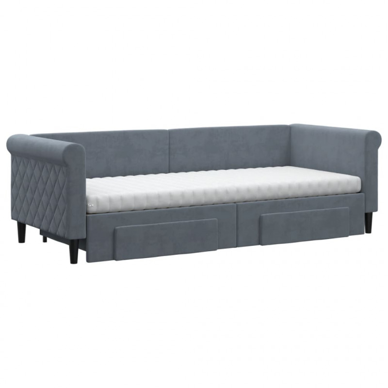 Sofa rozsuwana z szufladami, ciemnoszara, 80x200 cm, aksamit