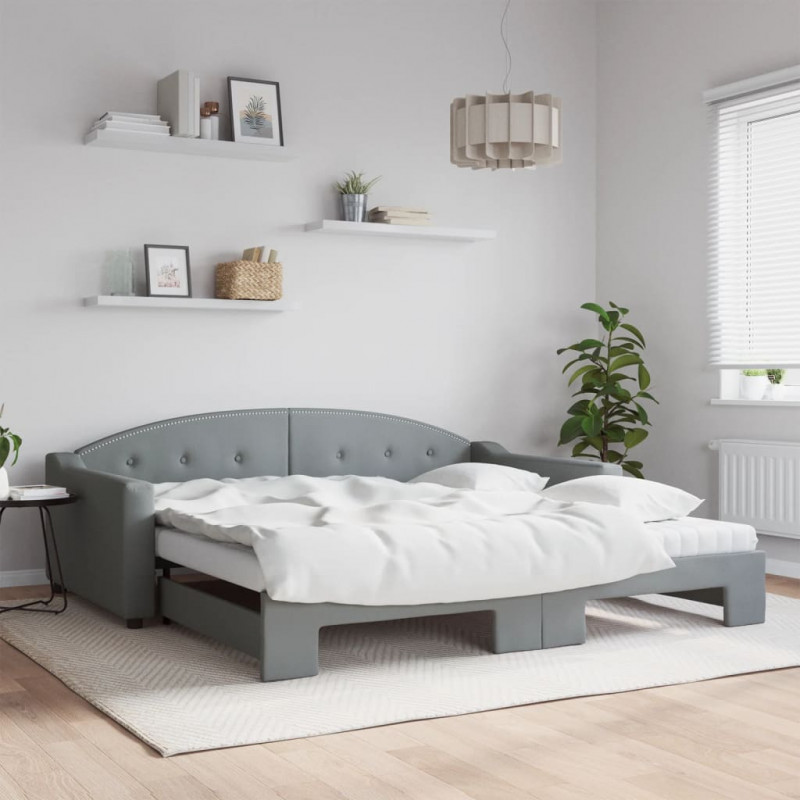 Sofa rozsuwana z materacami, jasnoszara, 100x200 cm, tkanina