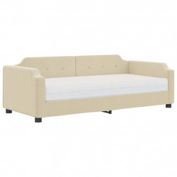 Sofa z materacem do spania, kremowa, 90x200 cm, tkanina