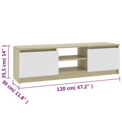 Szafka TV, biel i dąb sonoma, 120x30x35,5 cm